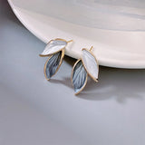 New Korean Arrival Metal Trendy Fresh Lovely Sweet Grey Leaf Stud Earrings For Women Fashion Jewelry