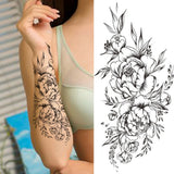 Qfdian  Large Realistic Flower Fake Tattoo Stickers For Woman Female Azalea Snake Flower Temporary Tattoos Body Art Water Transfer Tatoo