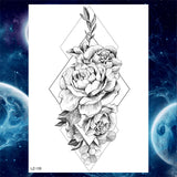 Qfdian  Flower Peony Temporary Tattoos For Women Girls Flora Snake Tattoo Sticker Black Lavender Sexy Fake Large Tatoos Sweatpea Dahlia