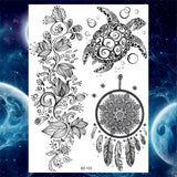 Qfdian  Tribal Henna Temporary Tattoos For Women Girls Adult Lace Black Mandala Tattoo Sticker Fake Flower Lotus Moon Tatoos Waterproof