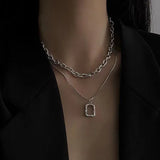 2024 Fashion Unisex Multilayer Hip Hop Long Chain Necklace For Women Jewelry Gifts Square Pendant Necklace Accessories