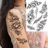 Qfdian  Realistic Orchid Lily Flower Temporary Tattoo For Women Rose Fake Tattoo Sticker Cluster Realistic Water Transfer Black Tatoos