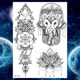 Qfdian  Tribal Henna Temporary Tattoos For Women Girls Adult Lace Black Mandala Tattoo Sticker Fake Flower Lotus Moon Tatoos Waterproof