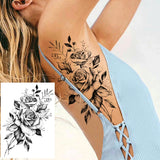 Qfdian  Black Tulip Totem Tattoos Stickers Women Body Waist Arm Art Bracelet Tattoos Temporary Girls Butterfly Tatoos Rose Chains