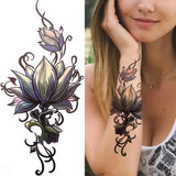 Qfdian  Realistic Peony Flower Temporary Tattoo For Women Compass Lotus Rose Dreamcatcher Tattoo Sticker Black Dragon Fake Lace Tatoo