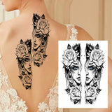 Qfdian  Sexy Tiger Flower Temporary Tattoo For Women Girl Skull Leopard Lion Tattoos Sticker Black Fake Tribal Animal Large Wasit Tattos