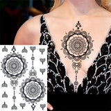 Qfdian  Tribal Henna Temporary Tattoos For Women Girls Adult Lace Black Mandala Tattoo Sticker Fake Flower Lotus Moon Tatoos Waterproof