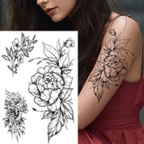 Qfdian  Realistic Orchid Lily Flower Temporary Tattoo For Women Rose Fake Tattoo Sticker Cluster Realistic Water Transfer Black Tatoos