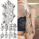 Qfdian  Large Realistic Flower Fake Tattoo Stickers For Woman Female Azalea Snake Flower Temporary Tattoos Body Art Water Transfer Tatoo