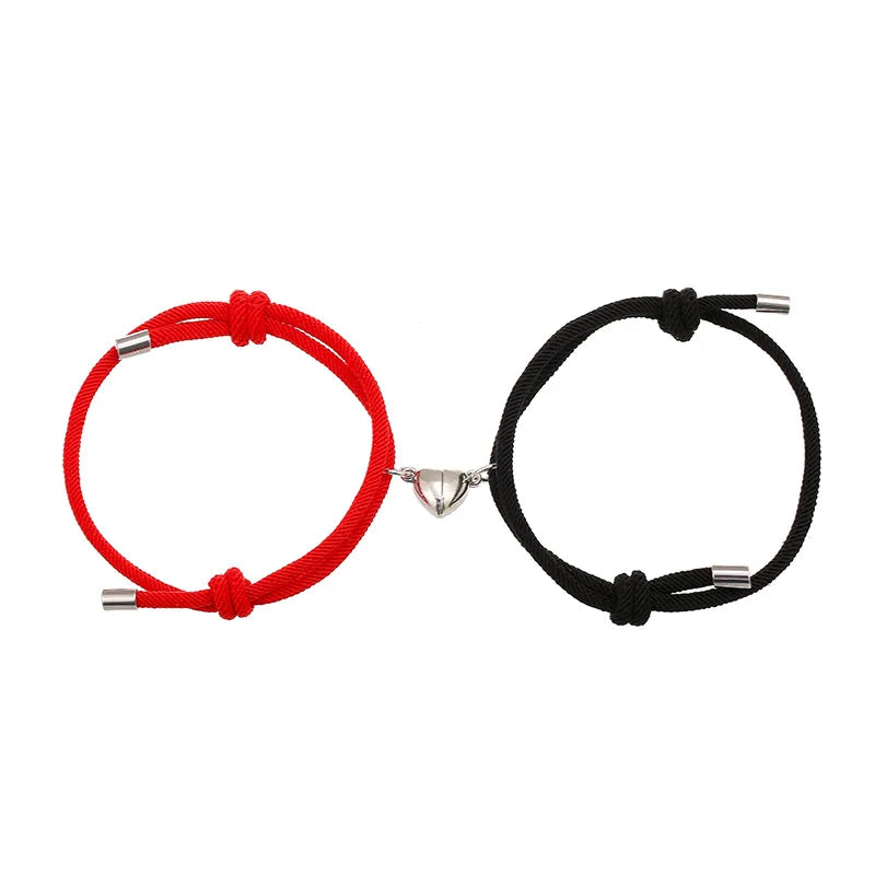 Romantic 2pcs/Set Heart Magnetic Couple Bracelets Men Women Classic Black White Paired Lovers Braclet Adjustable Braslet Knot