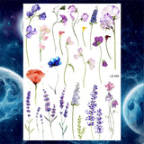 Qfdian  Flower Peony Temporary Tattoos For Women Girls Flora Snake Tattoo Sticker Black Lavender Sexy Fake Large Tatoos Sweatpea Dahlia