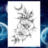 Qfdian  Flower Peony Temporary Tattoos For Women Girls Flora Snake Tattoo Sticker Black Lavender Sexy Fake Large Tatoos Sweatpea Dahlia