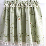 Qfdian  130x70cm American cotton linen green floral curtain for door kitchen blind short curtain