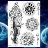 Qfdian  Tribal Henna Temporary Tattoos For Women Girls Adult Lace Black Mandala Tattoo Sticker Fake Flower Lotus Moon Tatoos Waterproof