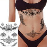 Qfdian  Tribal Henna Temporary Tattoos For Women Girls Adult Lace Black Mandala Tattoo Sticker Fake Flower Lotus Moon Tatoos Waterproof