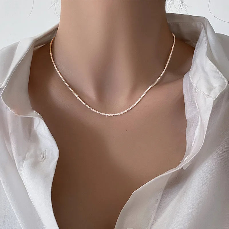 Popular Silver Colour Sparkling Clavicle Chain Choker Necklace Collar For Women Fine Jewelry Wedding Party Birthday Gift