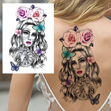 Qfdian  Sexy Tiger Flower Temporary Tattoo For Women Girl Skull Leopard Lion Tattoos Sticker Black Fake Tribal Animal Large Wasit Tattos