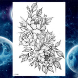 Qfdian  Flower Peony Temporary Tattoos For Women Girls Flora Snake Tattoo Sticker Black Lavender Sexy Fake Large Tatoos Sweatpea Dahlia