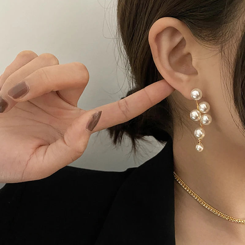 2024 New Fashion Korean Oversized White Pearl Drop Earrings for Women Bohemian Golden Round Zircon Wedding Earrings Jewelry Gift