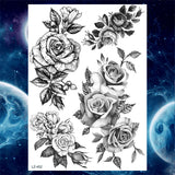 Qfdian  Flower Peony Temporary Tattoos For Women Girls Flora Snake Tattoo Sticker Black Lavender Sexy Fake Large Tatoos Sweatpea Dahlia
