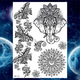 Qfdian  Tribal Henna Temporary Tattoos For Women Girls Adult Lace Black Mandala Tattoo Sticker Fake Flower Lotus Moon Tatoos Waterproof