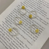 2023 INS New Minimalist Multi Bead Simulated Pearl Smiling Face Geometric Rings for Women Finger Jewelry Adjustable Elastic Ring