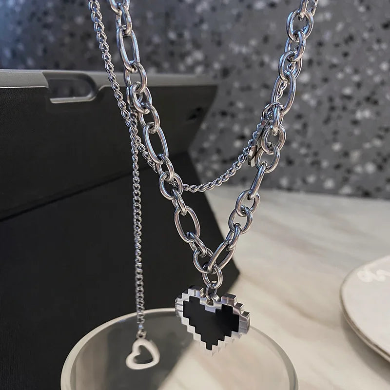 2024 New Senior Fashion Women Pendant Necklaces Fine Double Link Chain Metal Heart Party Necklace Jewelry Gift