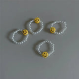 2023 INS New Minimalist Multi Bead Simulated Pearl Smiling Face Geometric Rings for Women Finger Jewelry Adjustable Elastic Ring