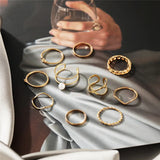 10pcs Punk Gold Color Chain Rings Set For Women Girls Fashion Irregular Finger Thin Rings Gift Female Knuckle Jewelry Party