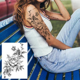 Qfdian  Realistic Sexy Peony Tattoos Temporary Women Adult Flower Arm Tattoos Sticker Waterproof Fake Floral Bloosom Body Leg Art Tatoos