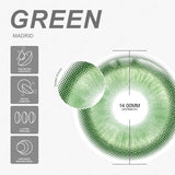 Qfdian Cosplay Madrid Green 14.0mm 1 Pair | 1 Year