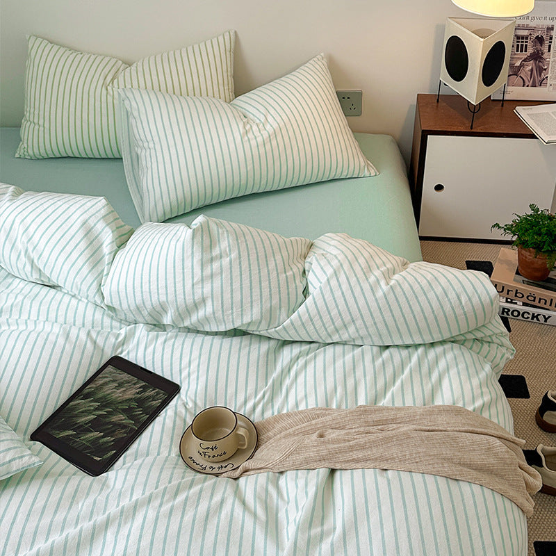 Qfdian Scandinavian Retro Stripes Bedding Set