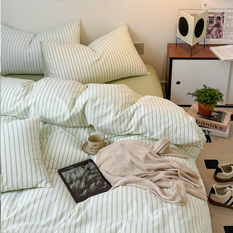 Qfdian Scandinavian Retro Stripes Bedding Set