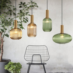 Qfdian Nordic Fluted Glass Pendant Lights