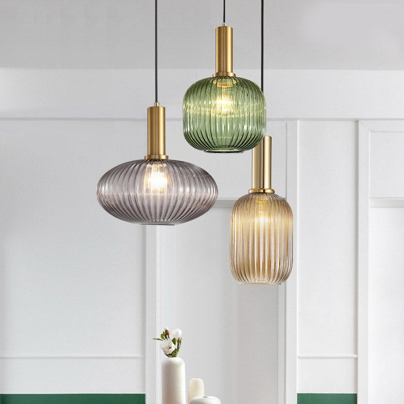 Qfdian Nordic Fluted Glass Pendant Lights