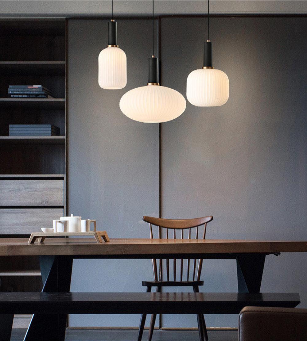 Qfdian Nordic Fluted Glass Pendant Lights