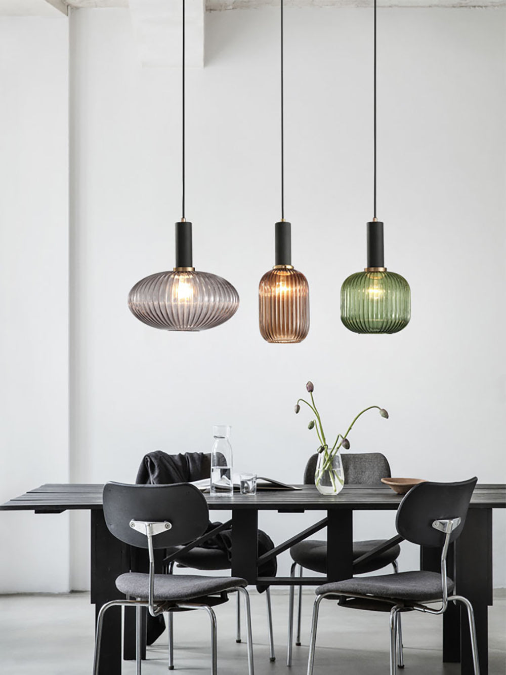 Qfdian Nordic Fluted Glass Pendant Lights