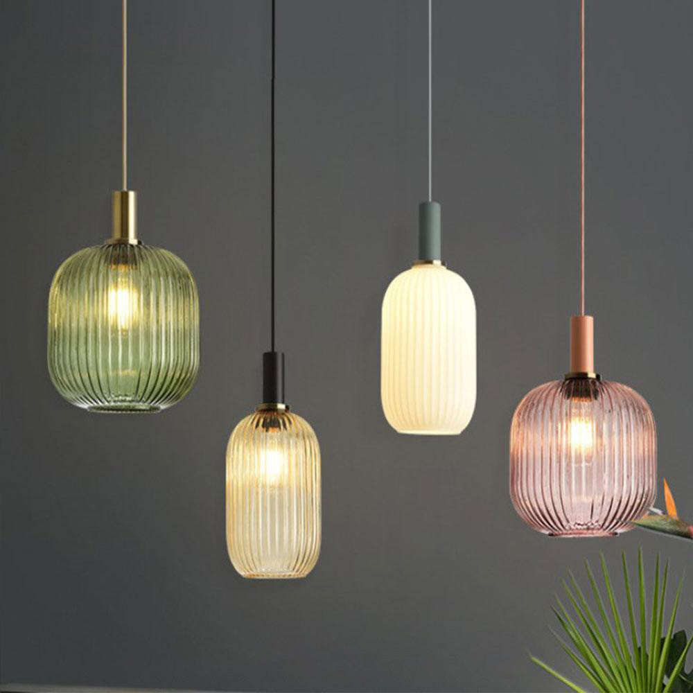 Qfdian Nordic Fluted Glass Pendant Lights