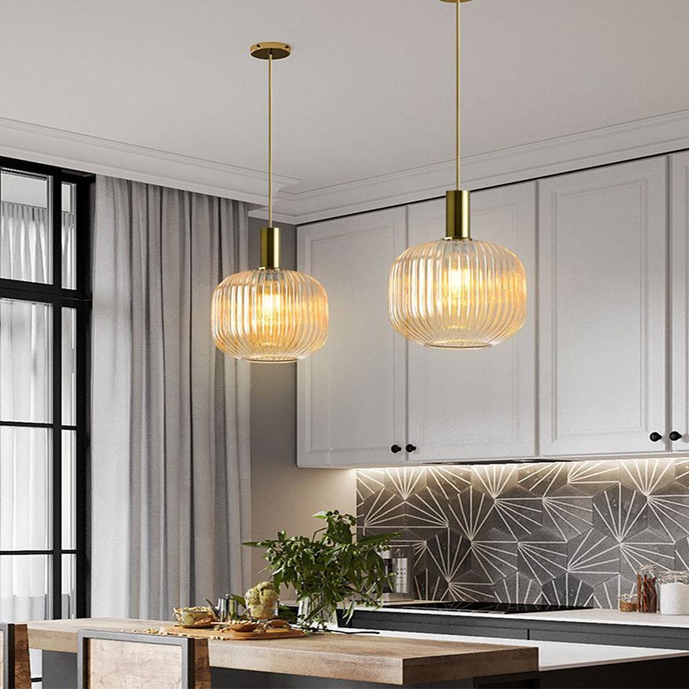 Qfdian Nordic Fluted Glass Pendant Lights