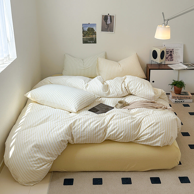 Qfdian Scandinavian Retro Stripes Bedding Set