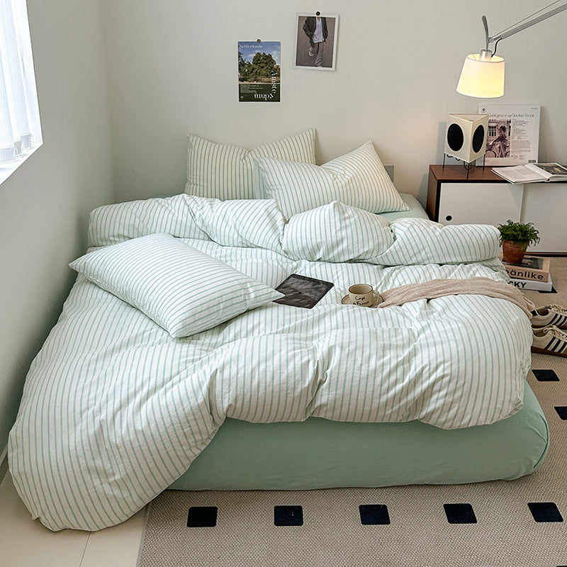 Qfdian Scandinavian Retro Stripes Bedding Set