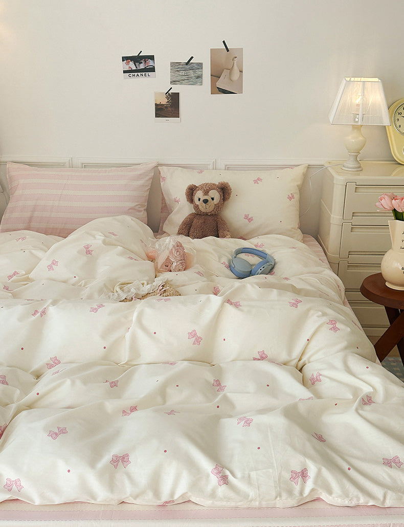 Qfdian Cute Ribbon Coquette Bedding Set