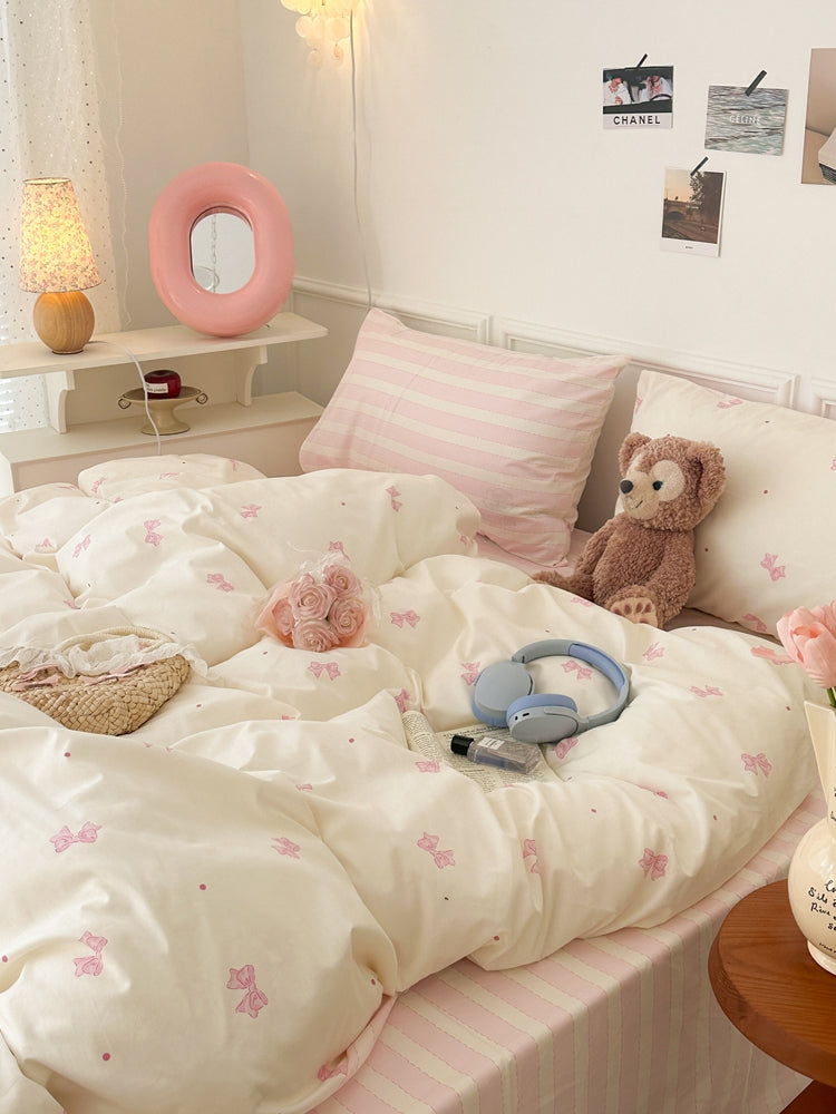 Qfdian Cute Ribbon Coquette Bedding Set