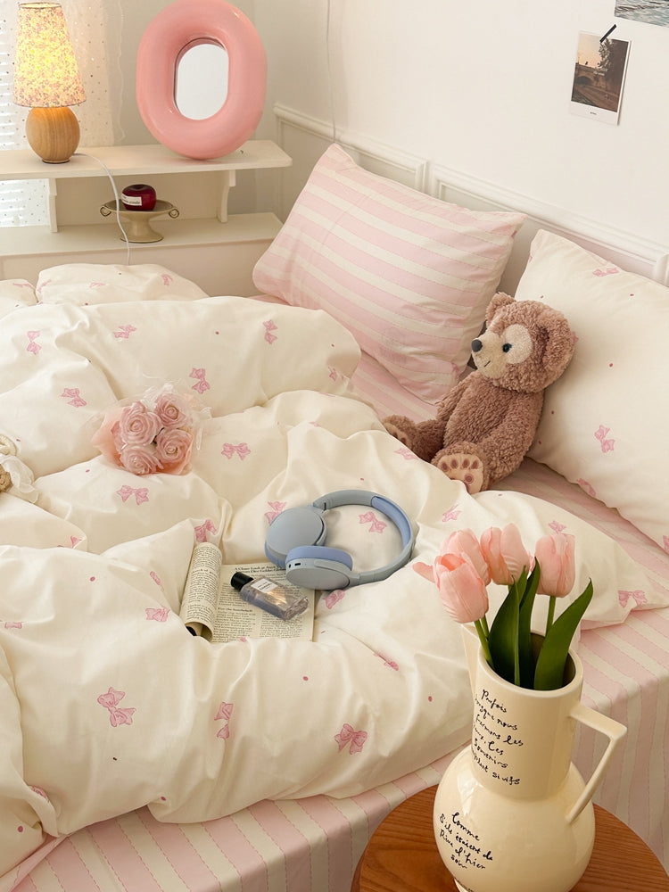 Qfdian Cute Ribbon Coquette Bedding Set