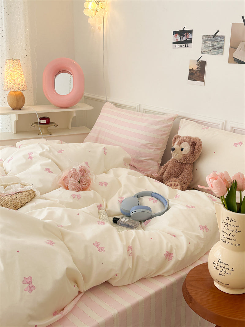 Qfdian Cute Ribbon Coquette Bedding Set