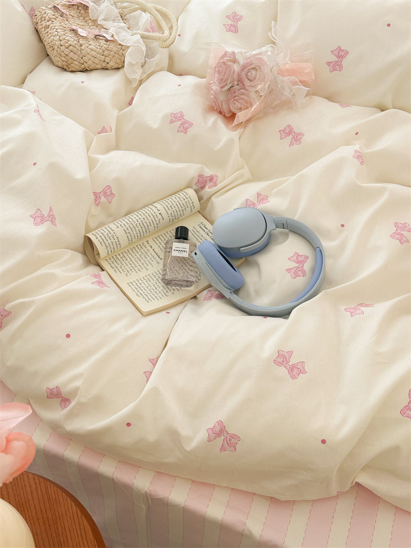 Qfdian Cute Ribbon Coquette Bedding Set