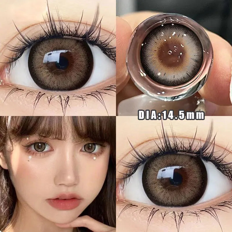 Qfdian 2Pcs Brown Colored Contact Lenses with Prescription Myopia Degree0.00-8.00 Nature Lens Eye For 2024 Year New Hot Sale