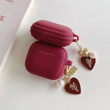 Qfdian soft wine red square earphones case with love pendant silicone Integrated protection cover for airpods 2 3 pro 2 non-slip bumper