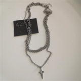 Qfdian  Punk Rock Black Heart Cross Pendant Chain Necklace For Men Women Cool Hip Hop Street Vintage 90s Y2K Grunge Goth Accessories