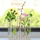 Qfdian  Test Tube Vase with 5 Test Tubes, Gold Vase for Centerpiece, Gold Vase with Metal Stand, Glass Vase for Wedding Home Decoration